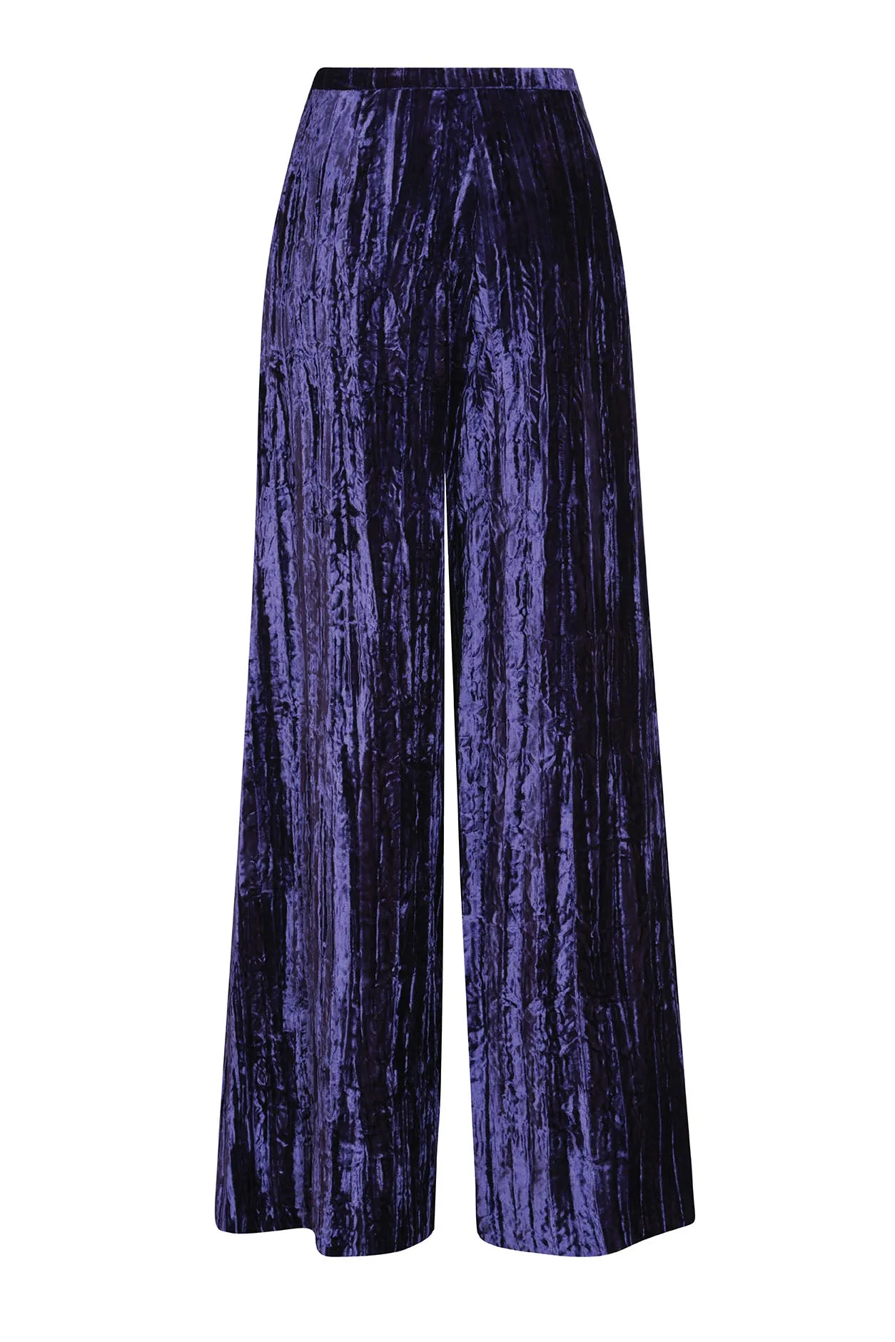 Palazzo Pants in Violet Crushed Velvet - Camille