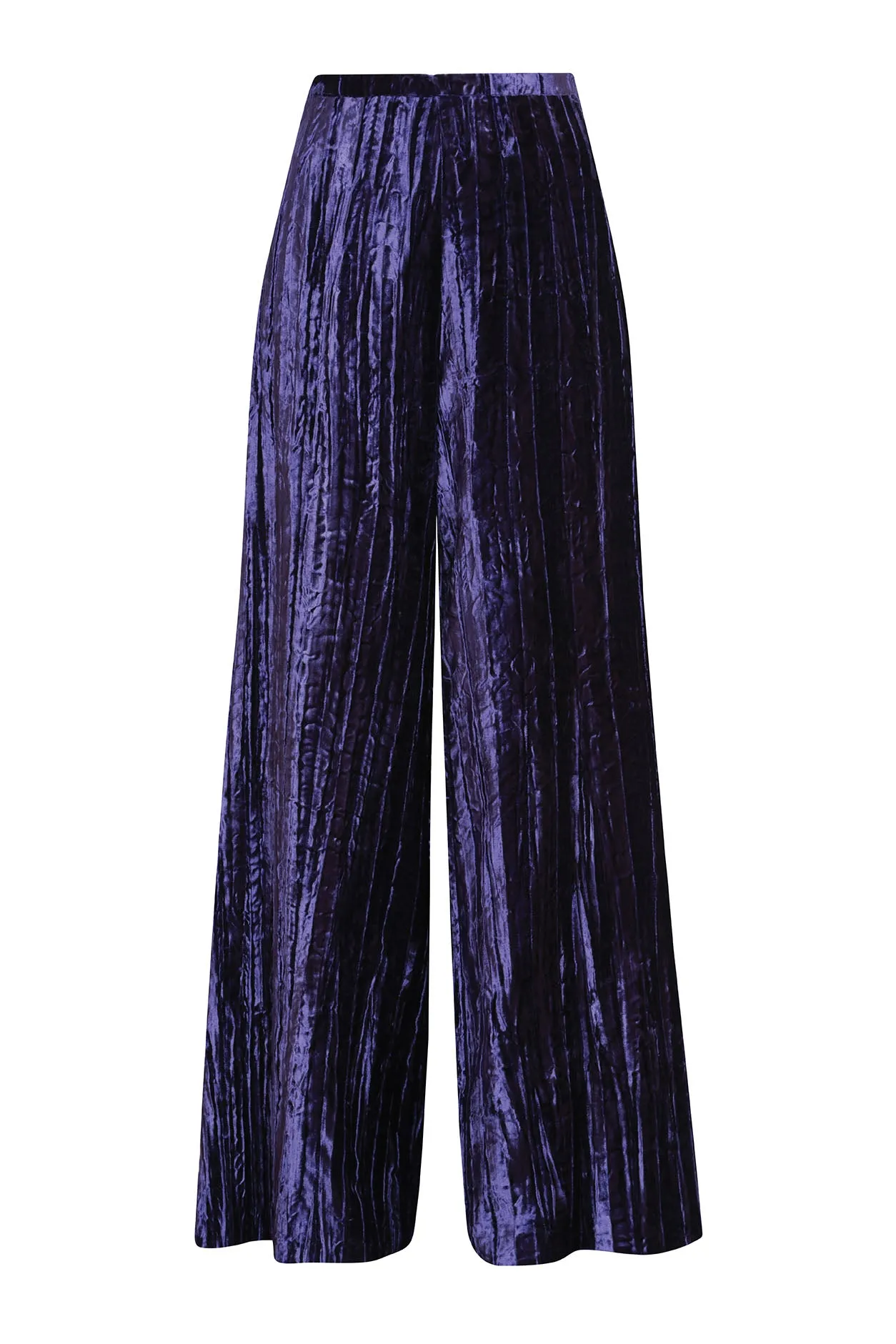 Palazzo Pants in Violet Crushed Velvet - Camille