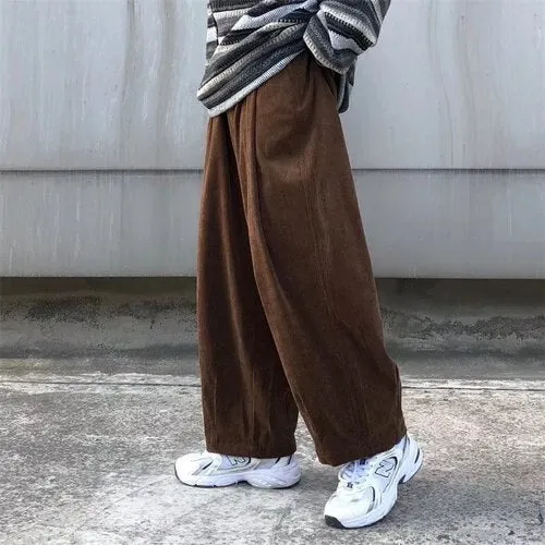 Pants Men Casual Retro Harajuku Ins Fashion New High Street Ulzzang Baggy All-match Corduroy Youngster College Unisex Pantalones