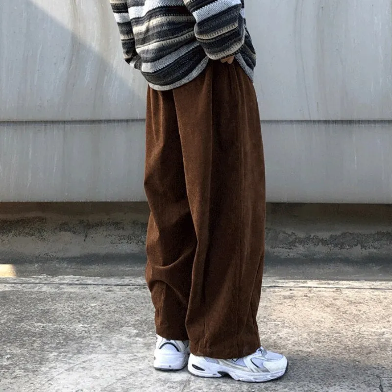 Pants Men Casual Retro Harajuku Ins Fashion New High Street Ulzzang Baggy All-match Corduroy Youngster College Unisex Pantalones