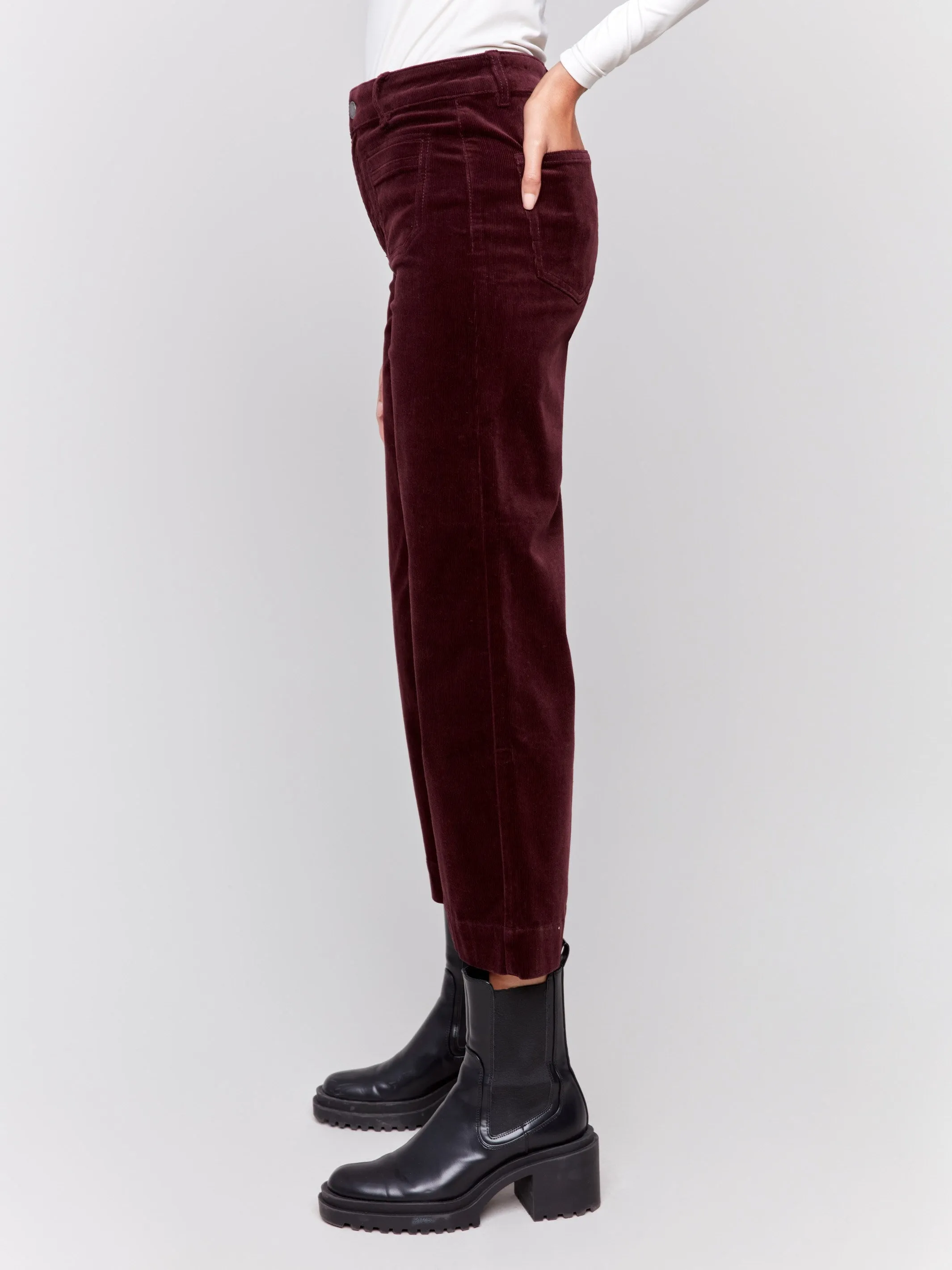 Patch Pocket Corduroy Flare Pants - Plum