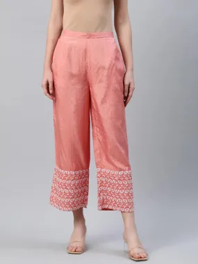 Peach Embroidered Silk Palazzos