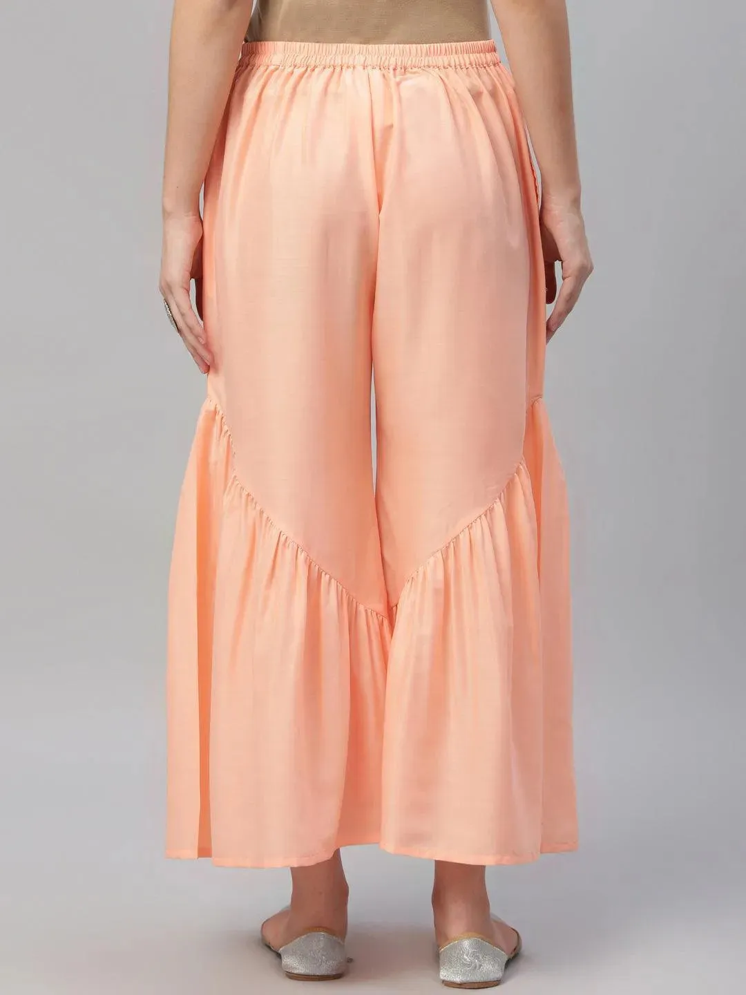 Peach Solid Polyester Sharara Pants