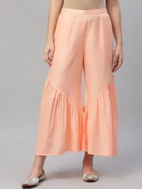 Peach Solid Polyester Sharara Pants