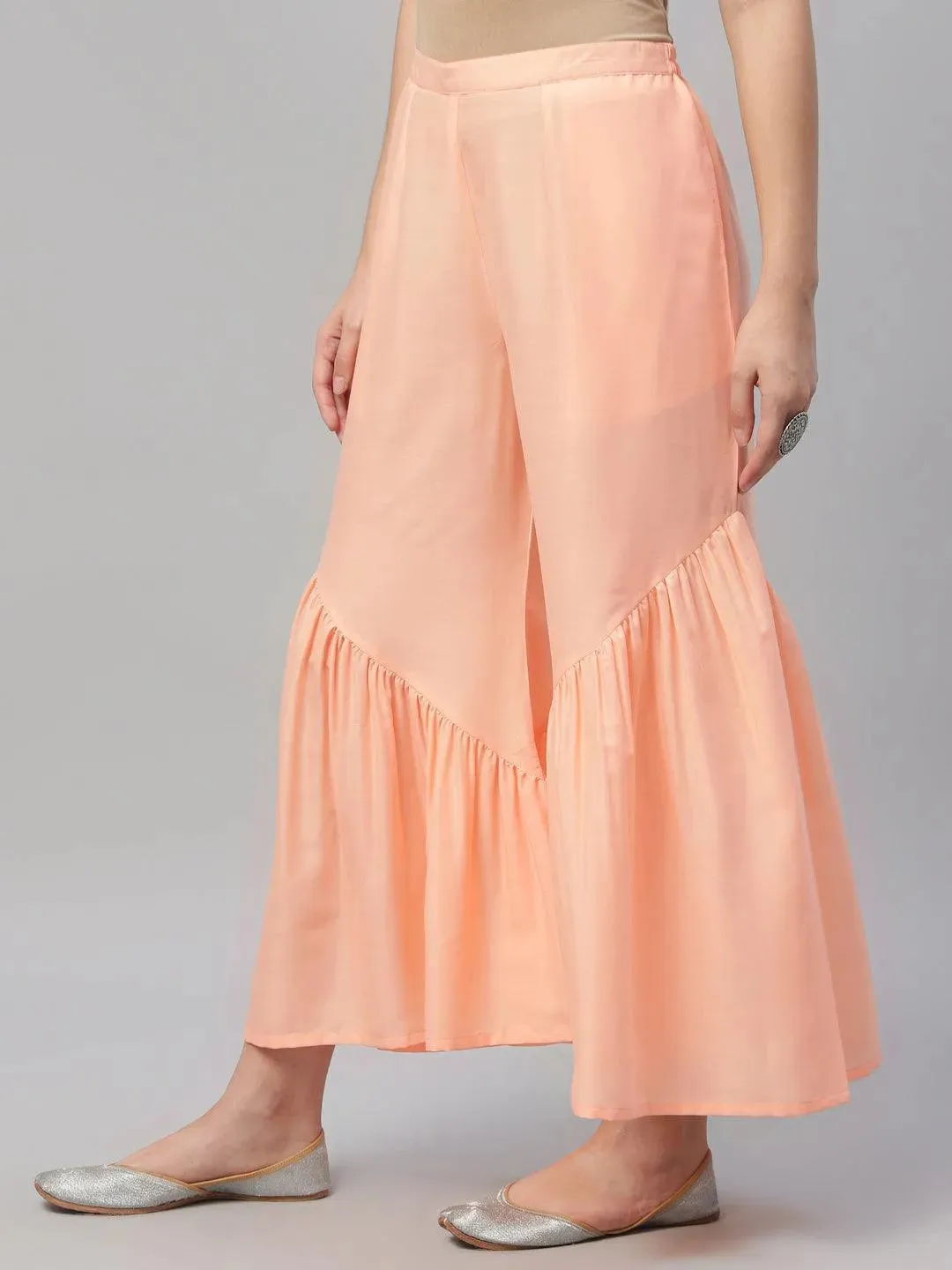 Peach Solid Polyester Sharara Pants