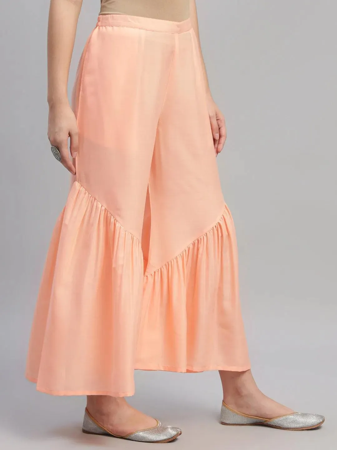 Peach Solid Polyester Sharara Pants