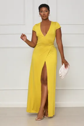 Perfectly Polished Maxi Wrap Dress (Yellow)- FINAL SALE