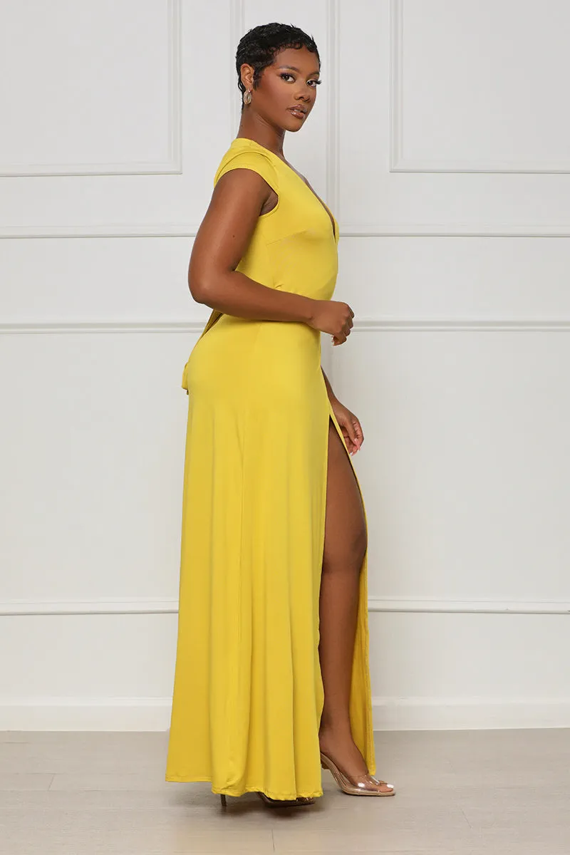 Perfectly Polished Maxi Wrap Dress (Yellow)- FINAL SALE