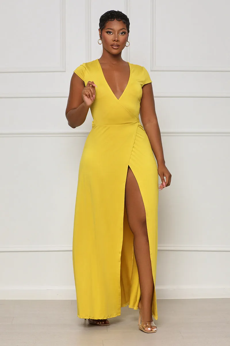 Perfectly Polished Maxi Wrap Dress (Yellow)- FINAL SALE