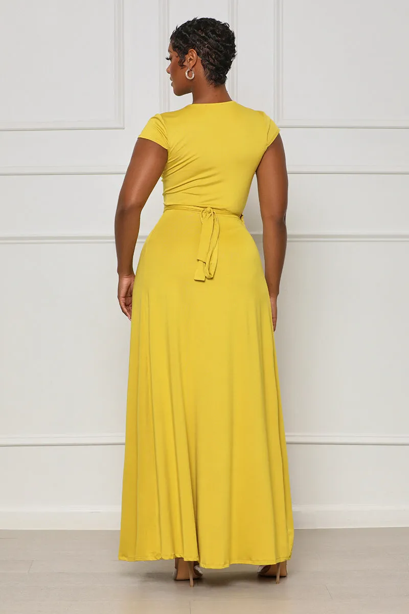 Perfectly Polished Maxi Wrap Dress (Yellow)- FINAL SALE