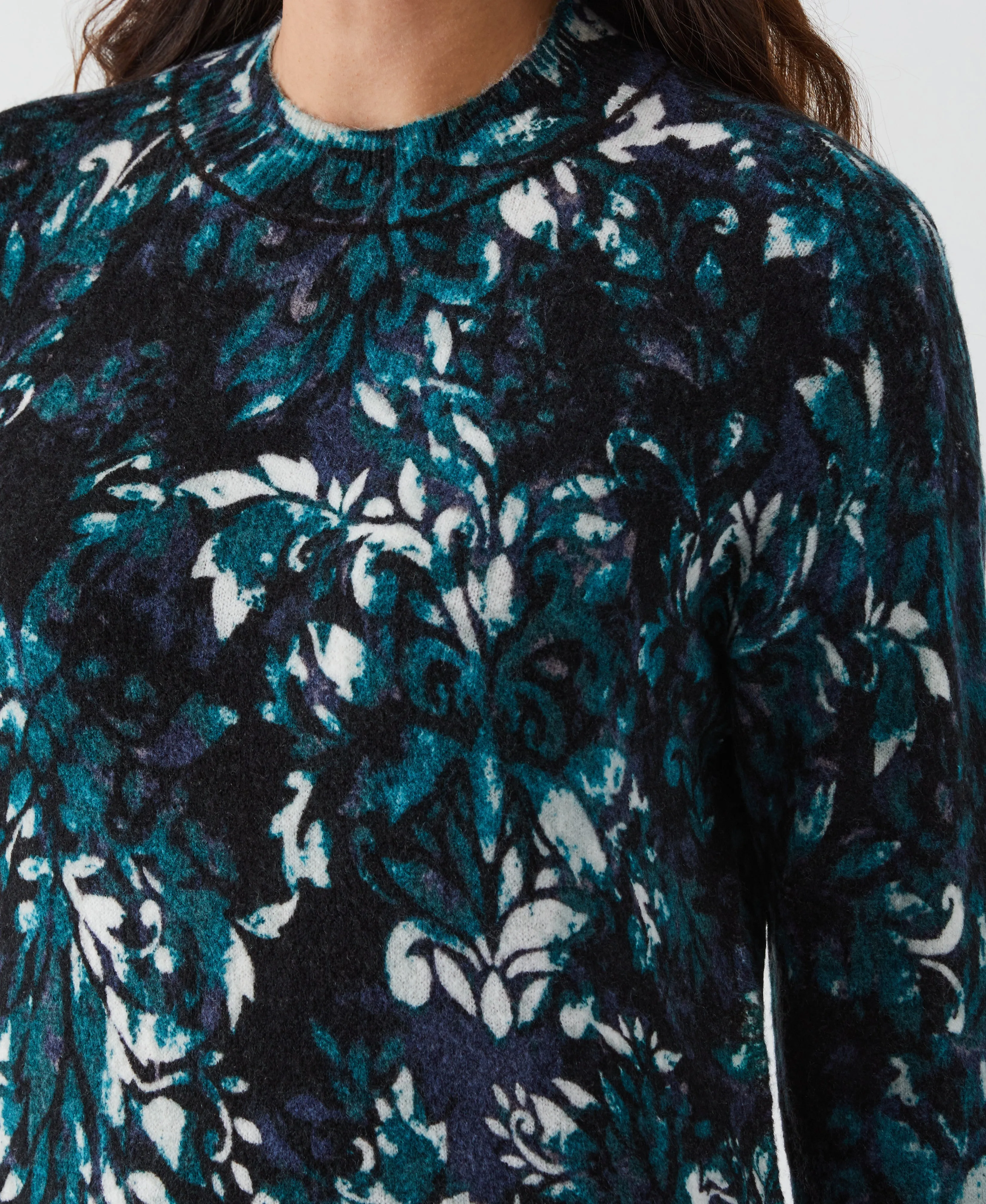 Petite Damask Print Mock Neck Pullover Sweater