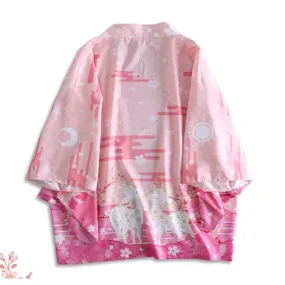 Pink Deer Couple Kimono Cardigan