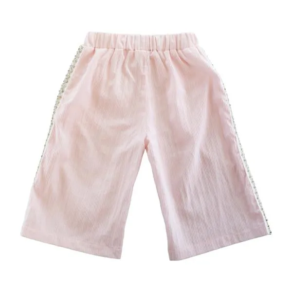 Pink Embellish Trim Wide Pants