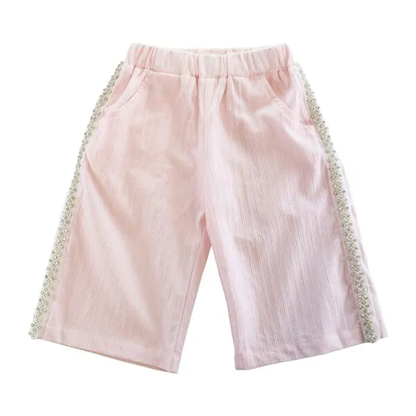 Pink Embellish Trim Wide Pants