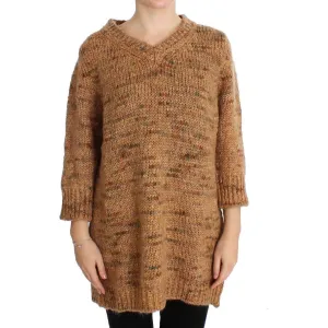 PINK MEMORIES Chic Brown Oversize Knitted V-Neck Sweater