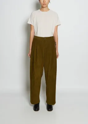 Pleat Front Cotton Corduroy Trousers — Military Green