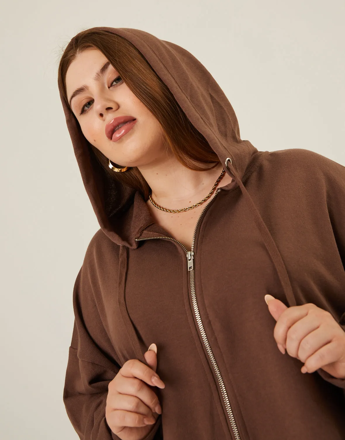 Plus Size Lightweight Zip Up Hoodie