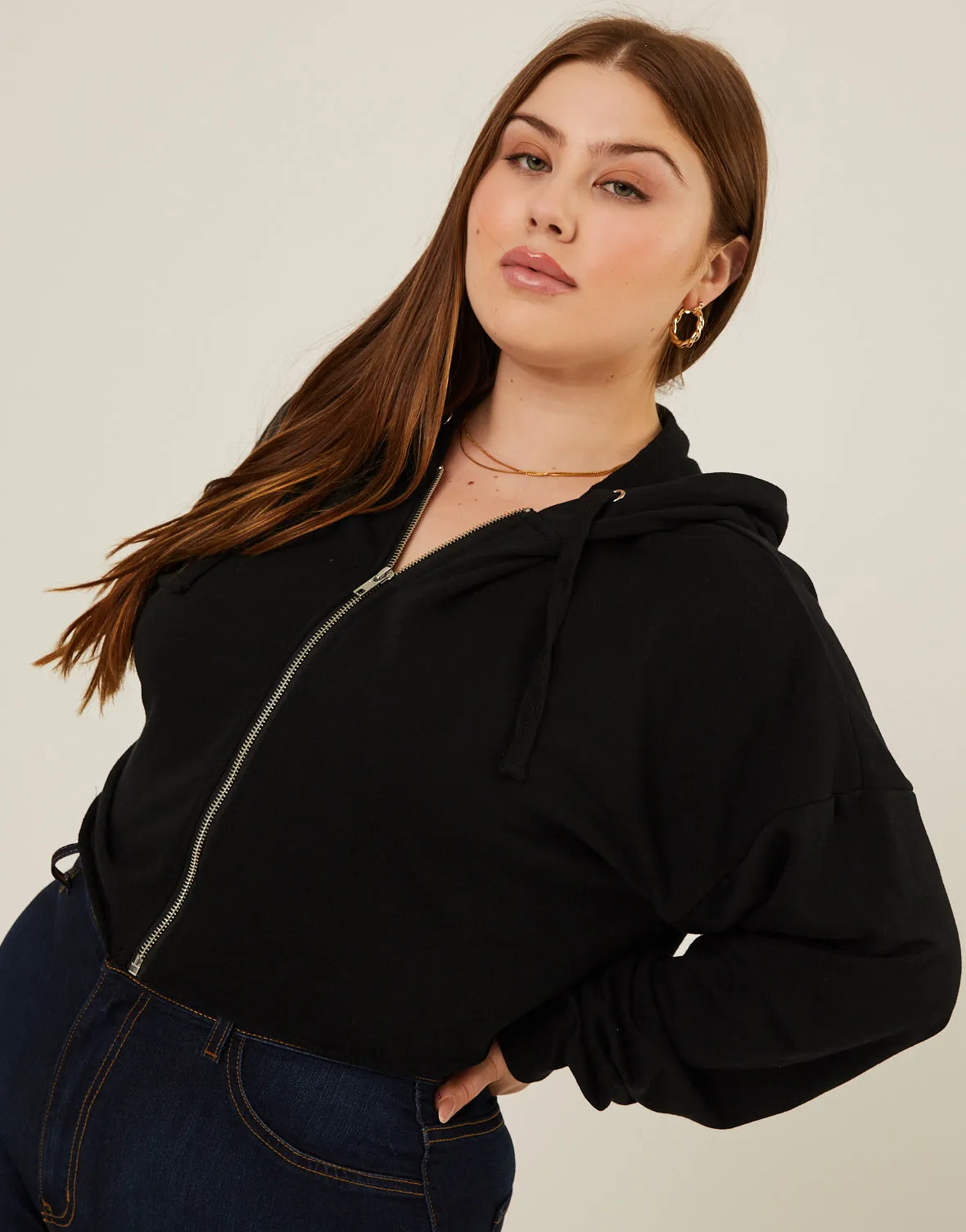 Plus Size Lightweight Zip Up Hoodie