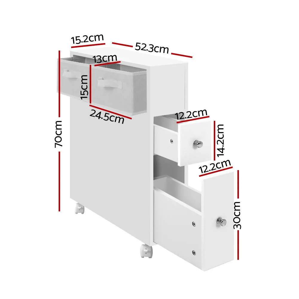 Premium MDF Bathroom Cabinet with Drawers & Wheels, Artiss