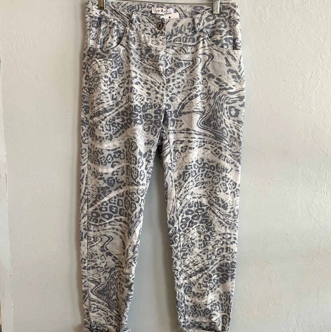 Print Cropped Pant Zip Fly-Smoke Grey