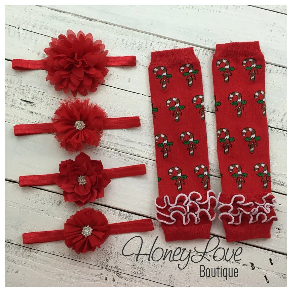 Red Candy Cane leg warmers and your choice of headband