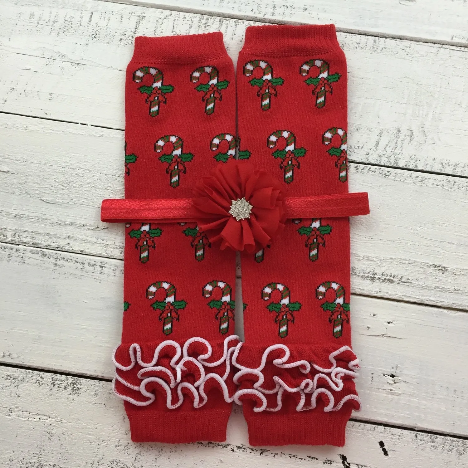 Red Candy Cane leg warmers and your choice of headband