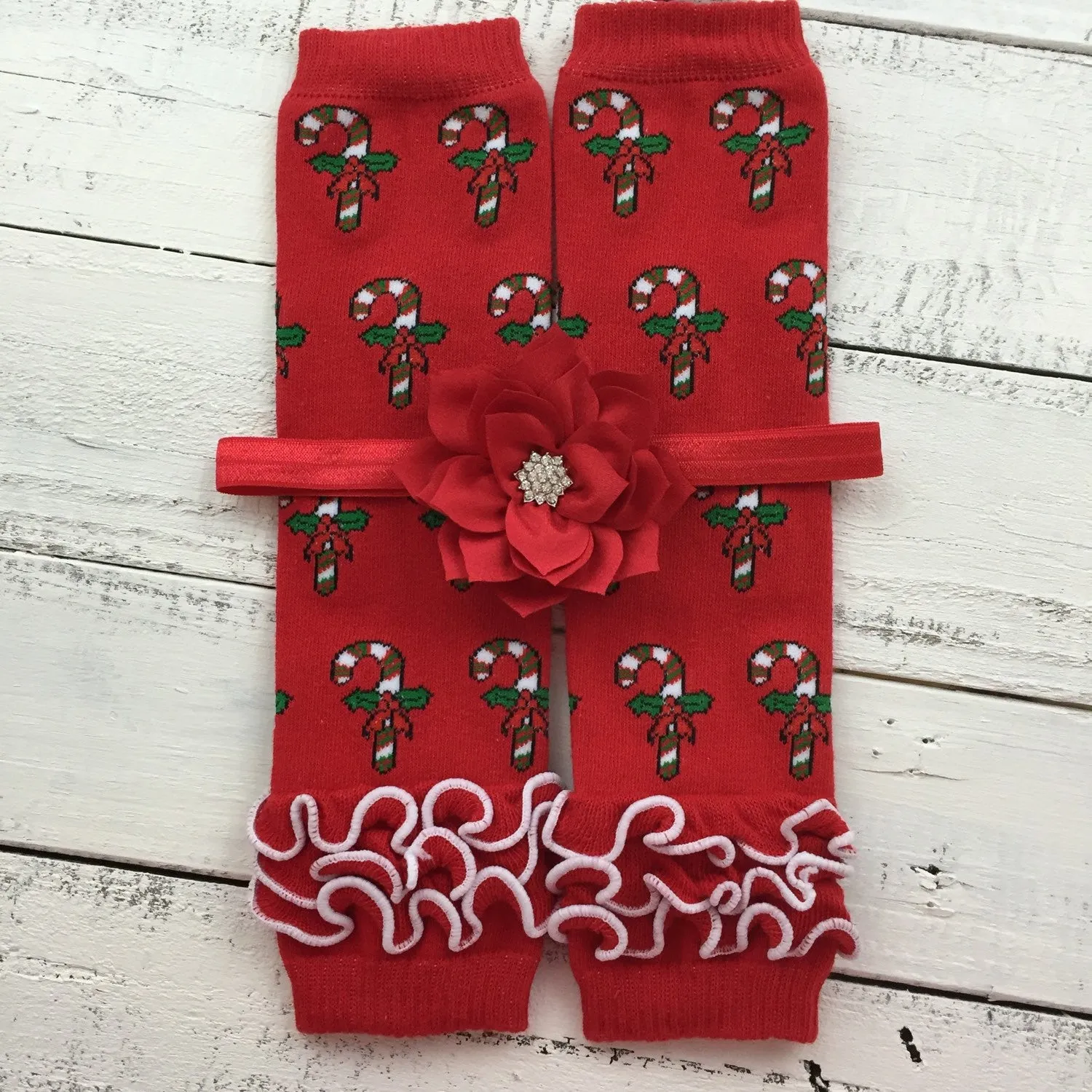 Red Candy Cane leg warmers and your choice of headband