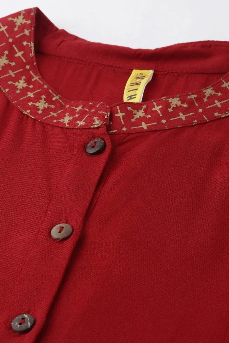 Red Cotton Flared Kurta