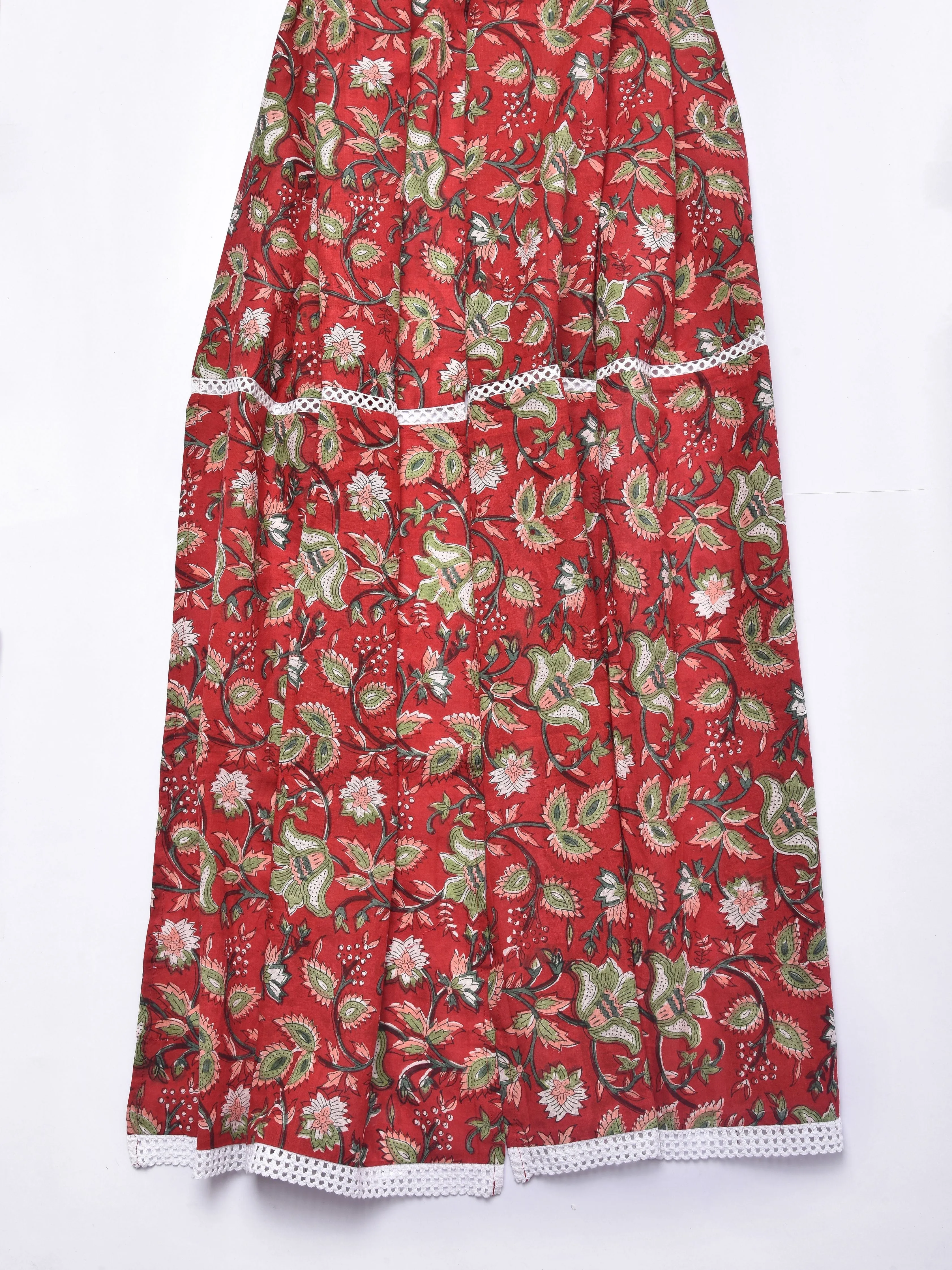 Red Overall Floral Block Print Cotton Stole