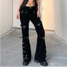 Rivet Fashion Cool High Black Punk Street Gothic Pants