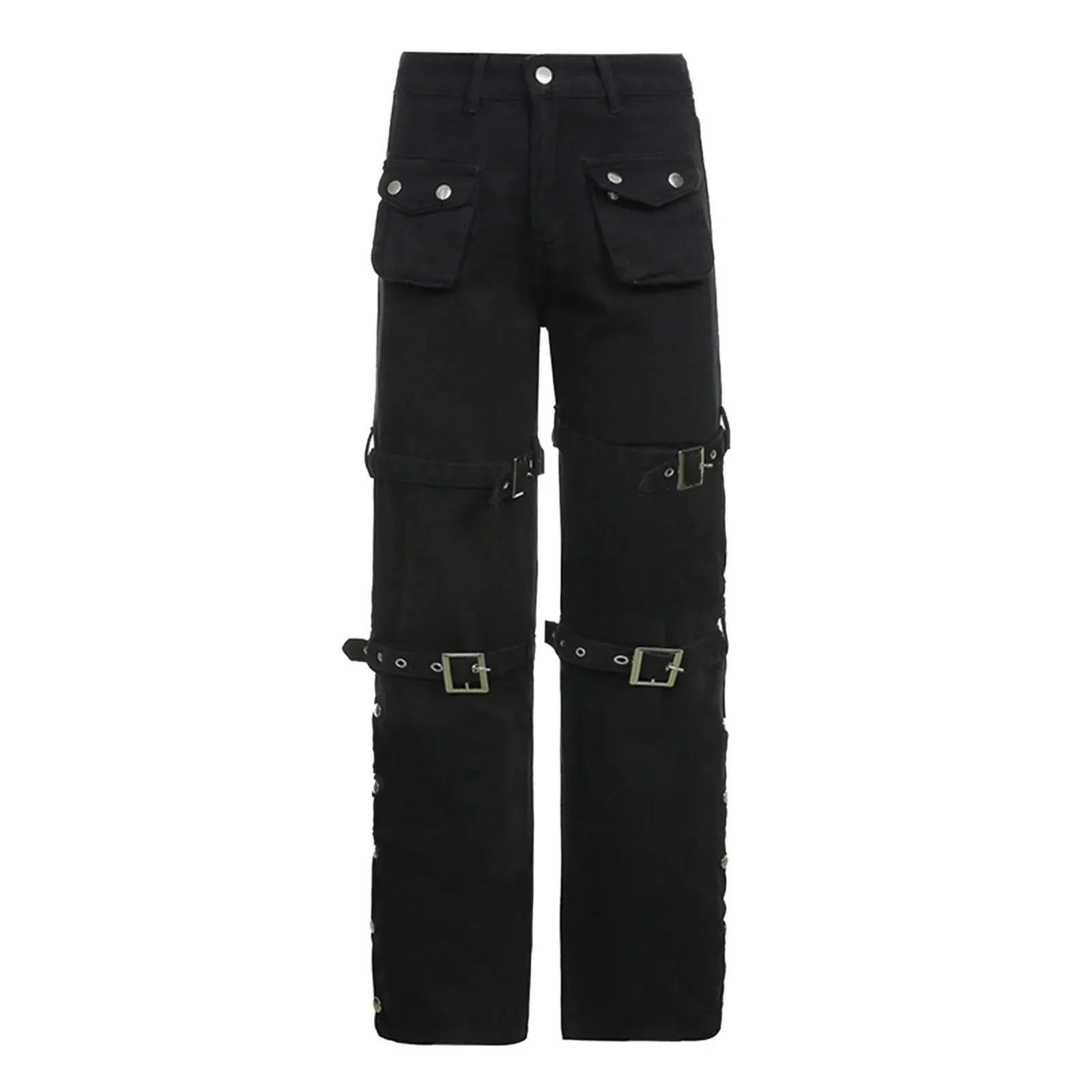 Rivet Fashion Cool High Black Punk Street Gothic Pants