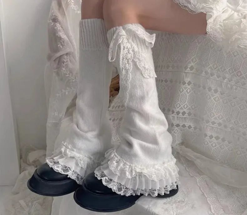 Ruffled White Lace Leg Warmers