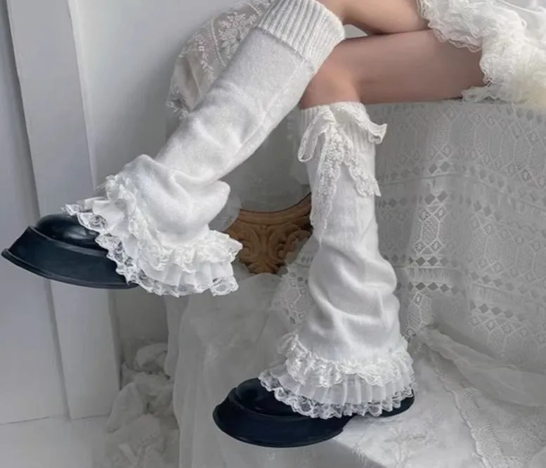 Ruffled White Lace Leg Warmers