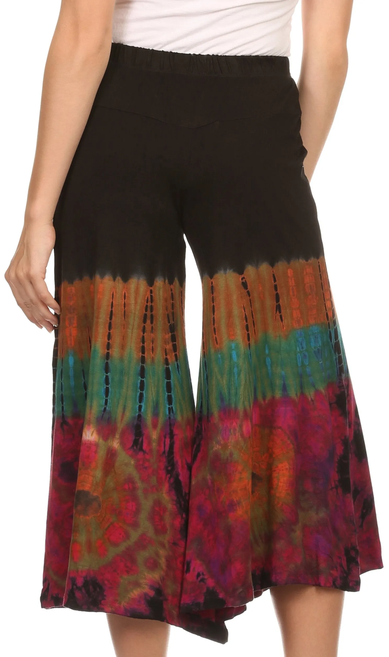 Sakkas Janelle Long Flare Bell Tie Dye Elastic Waist Wide Leg Palazzo Pant