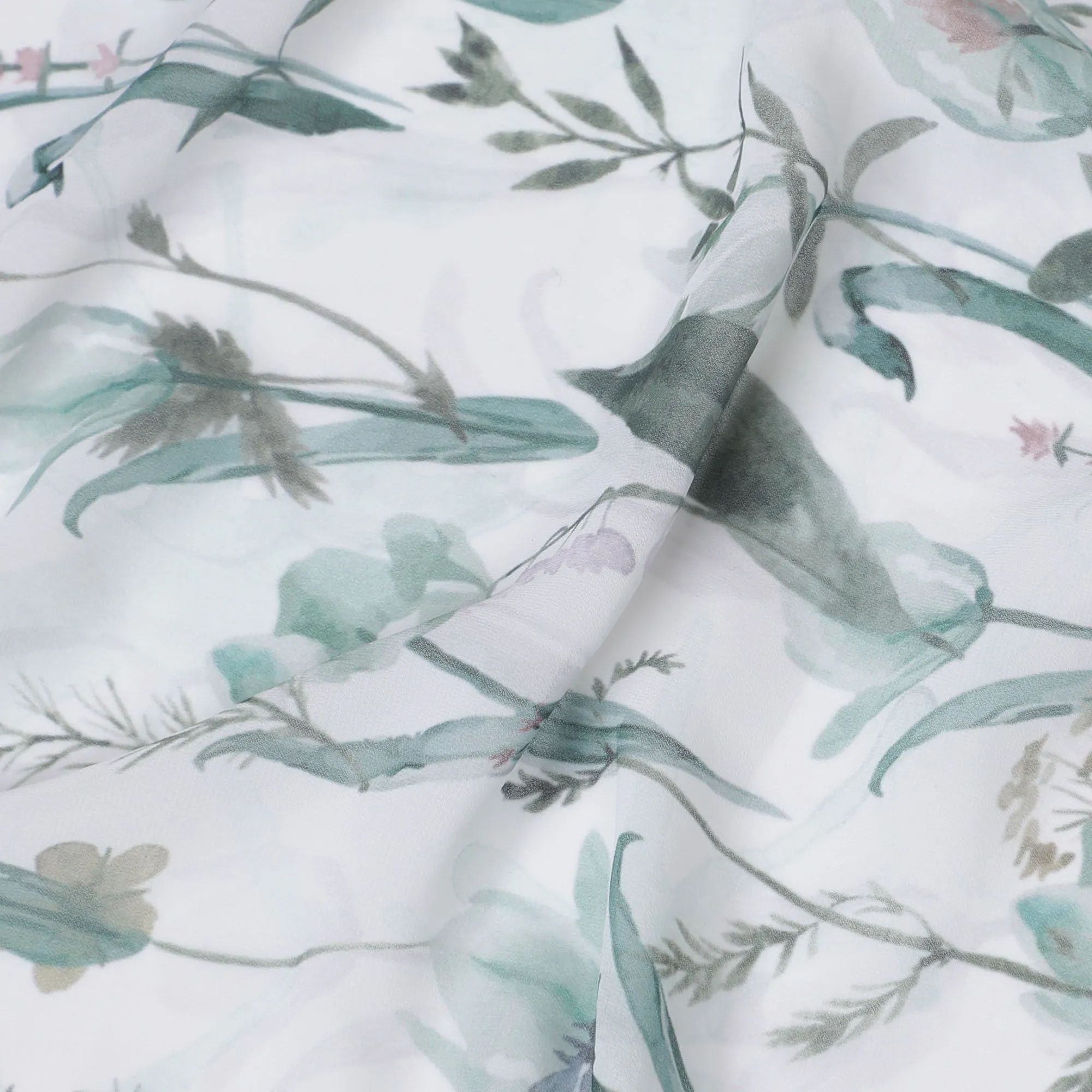 Serene Botanical Synthetic Georgette Fabric - Watercolor Florals, 110cm - Purchase Online-D17987