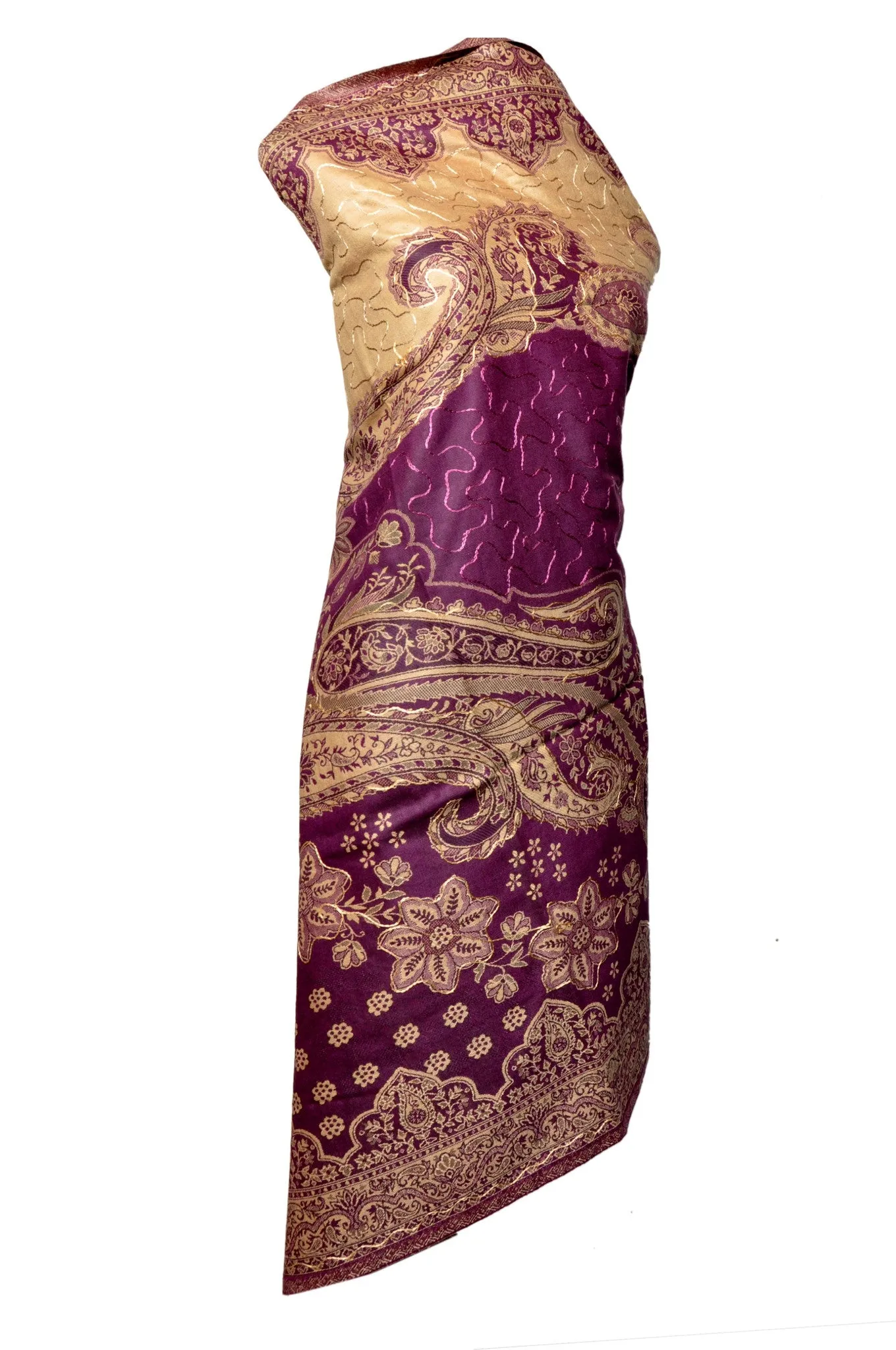 Shawl - Purple with Golden Embroidery