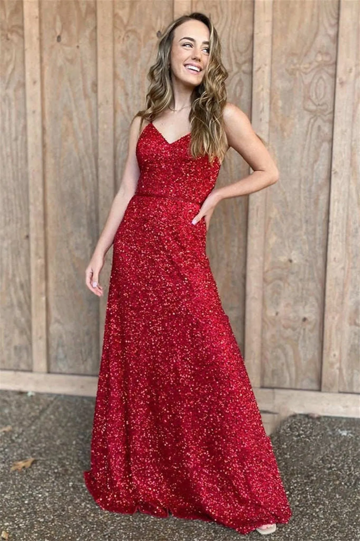 Shiny Burgundy Sequins A Line V Neck Backless Long Prom Dress, V Neck Burgundy Formal Graduation Evening Dress A1511