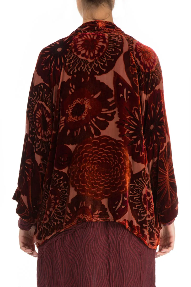 Short Devoré Flowers Brick Silk Velvet Jacket