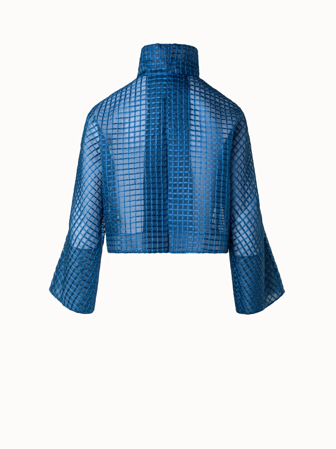 Short Silk Jacket with Window Plaid Embroidery
