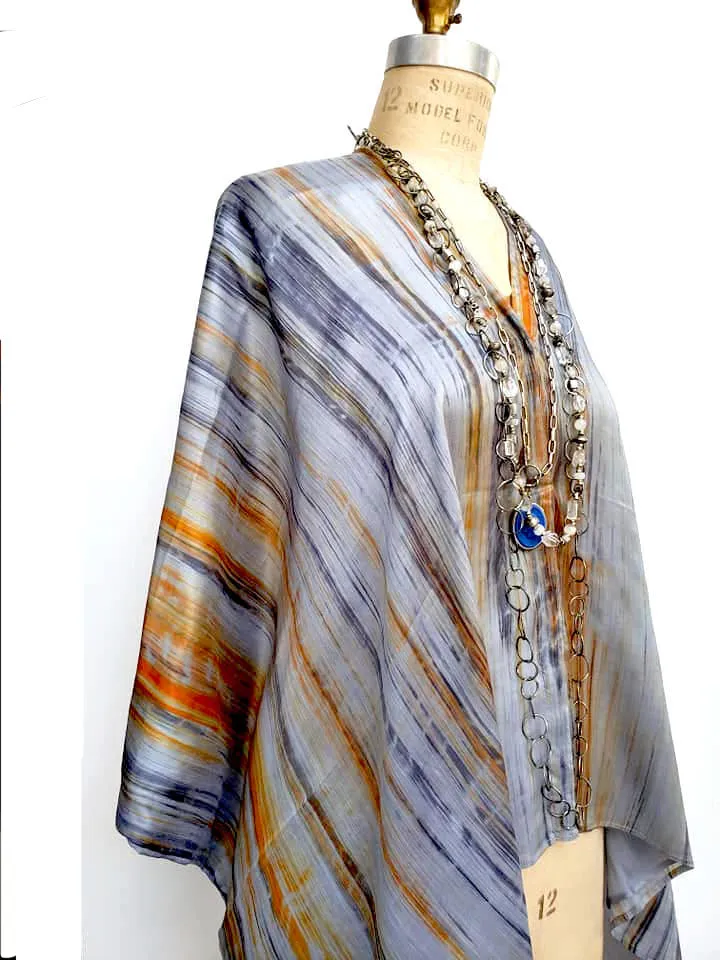 Silk Poncho Cape Hand Painted Watercolor