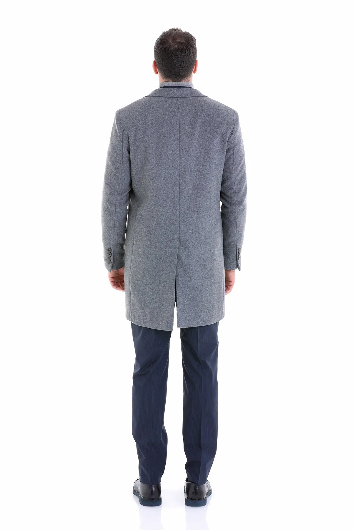 Slim Fit Cachet Notch Lapel Gray Wool Blend Overcoat