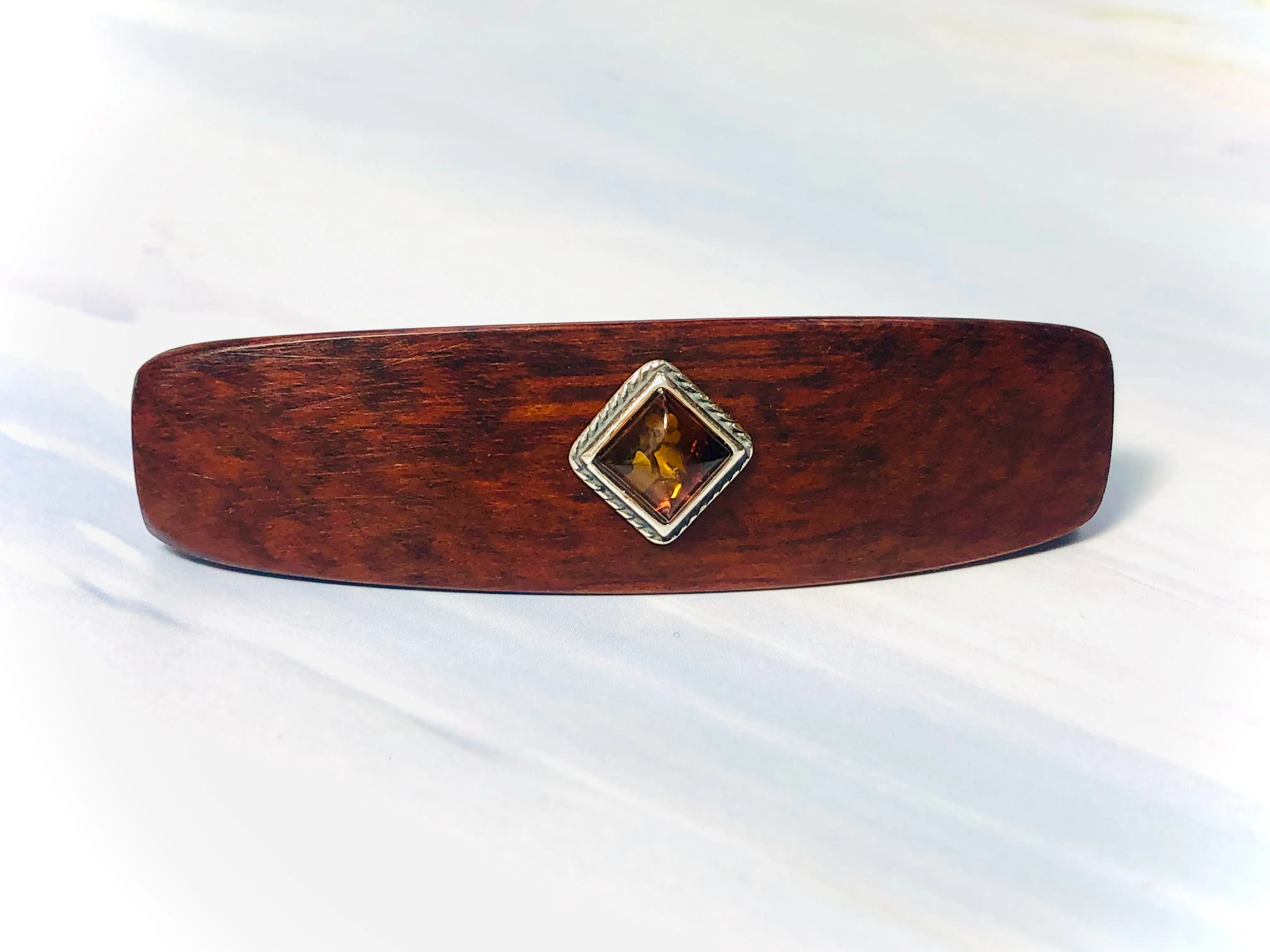 Snakewood Baltic Amber Silver Wood barrette, Elegant Hair Clip Unique Barrette