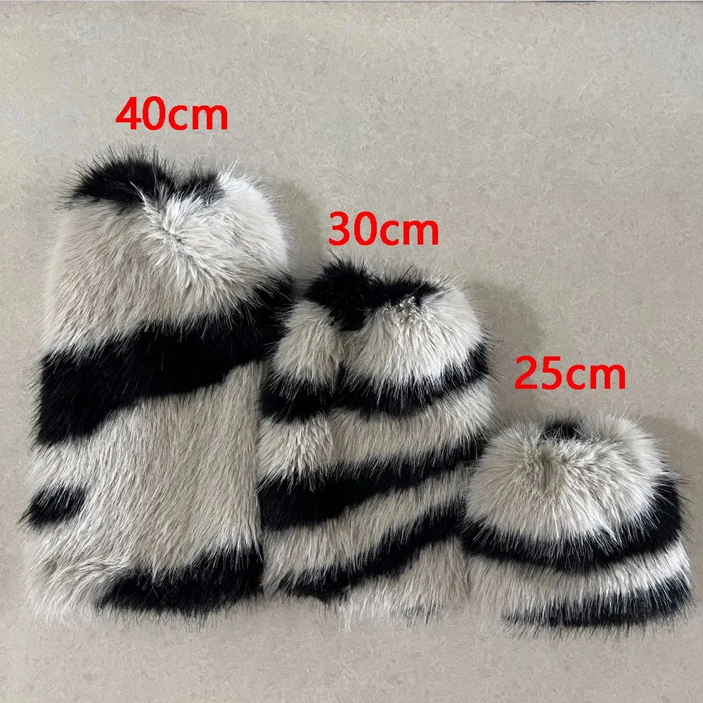 Sohiwoo PUNK Zebra Pattern Faux Fur Leg Warmers Cosplay Women Gothic Leggings Boots Cover Harajuku Night Club Sexy Party Accessories