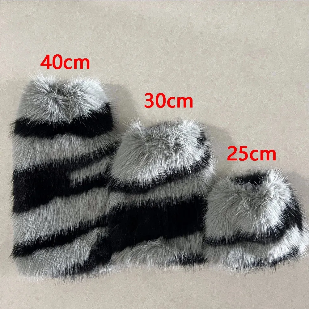 Sohiwoo PUNK Zebra Pattern Faux Fur Leg Warmers Cosplay Women Gothic Leggings Boots Cover Harajuku Night Club Sexy Party Accessories