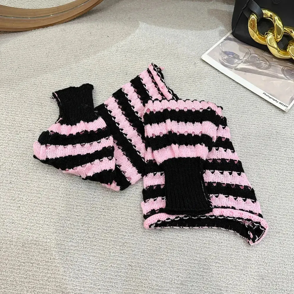 Sohiwoo Stars Pattern Knitted Leg Warmers Gothic Loose Fit Leg Cover Sock Cover Y2K Girls Fall Winter Casual Leg Protector Stocking 2Pcs