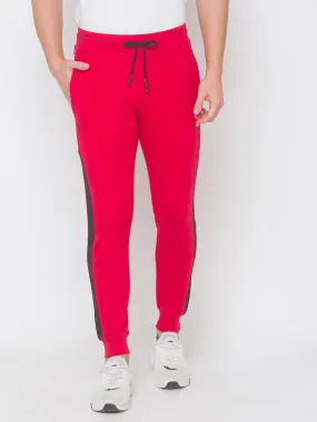 Spykar Men Red Cotton Slim Fit Low Rise Joggers