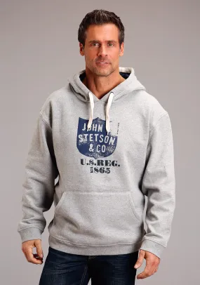 Stetson Mens Heather Grey Cotton Blend Distressed Shield Crest Hoodie