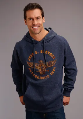 Stetson Mens Navy Cotton Blend Orange Eagle Hoodie