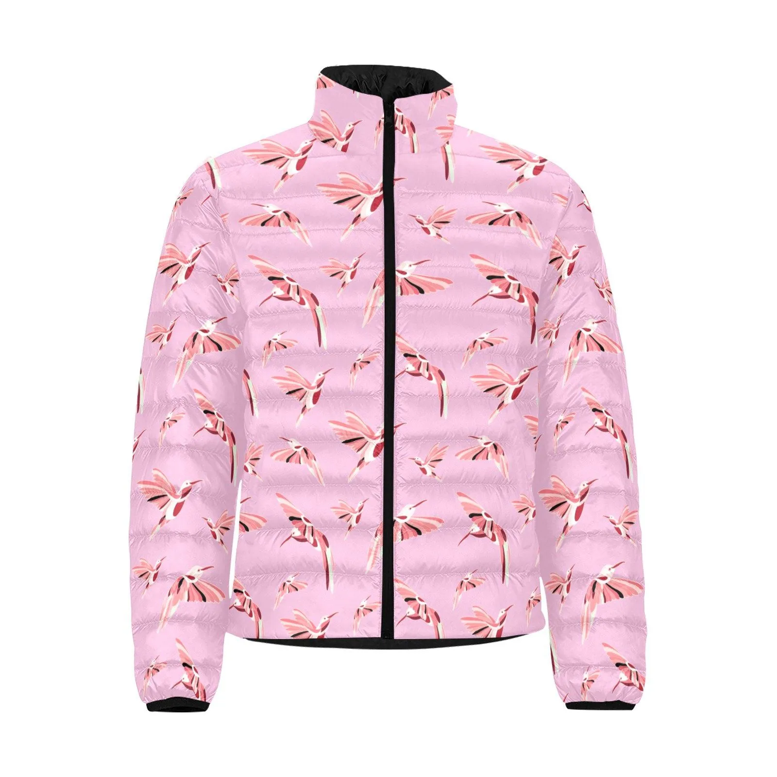 Strawberry Pink Men's Stand Collar Padded Jacket