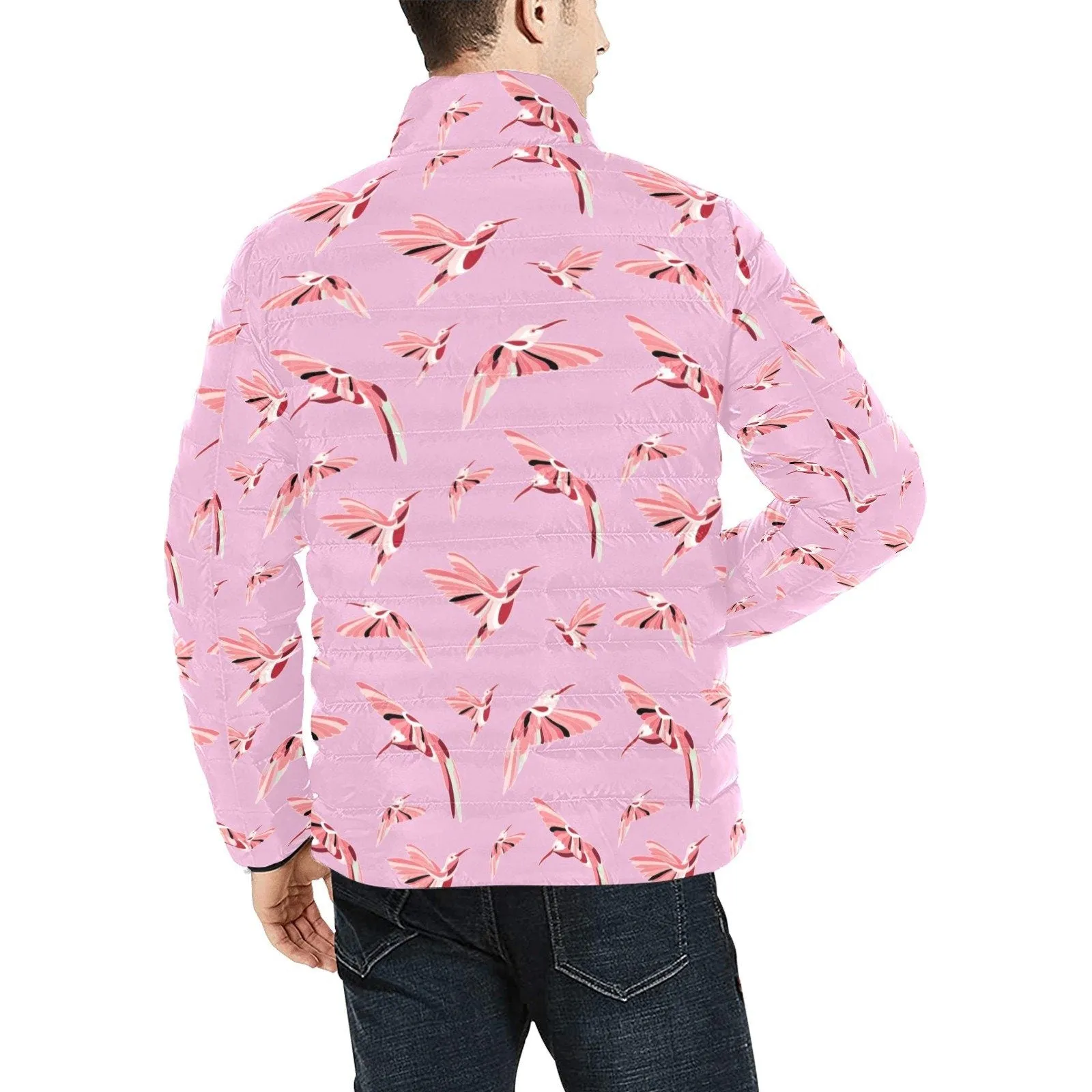 Strawberry Pink Men's Stand Collar Padded Jacket